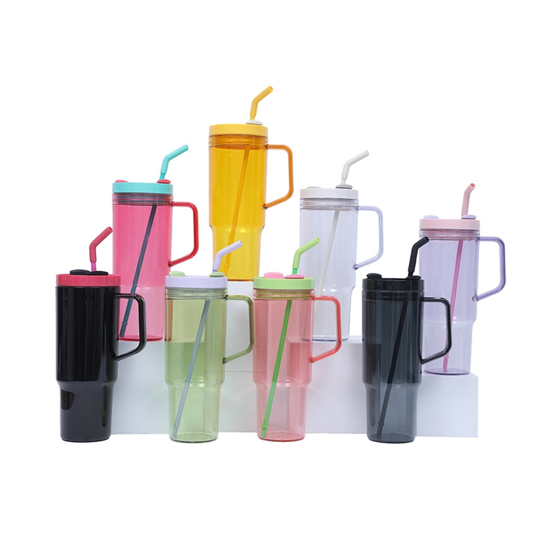 plastic mug with straw